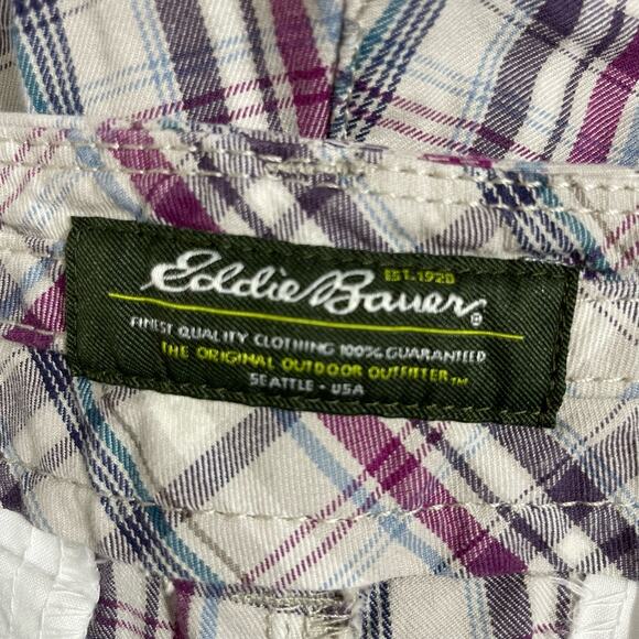 Eddie Bauer Women's Preppy Purple Plaid Bermuda Shorts - Size 10 - 12" Inseam - Picture 4 of 7